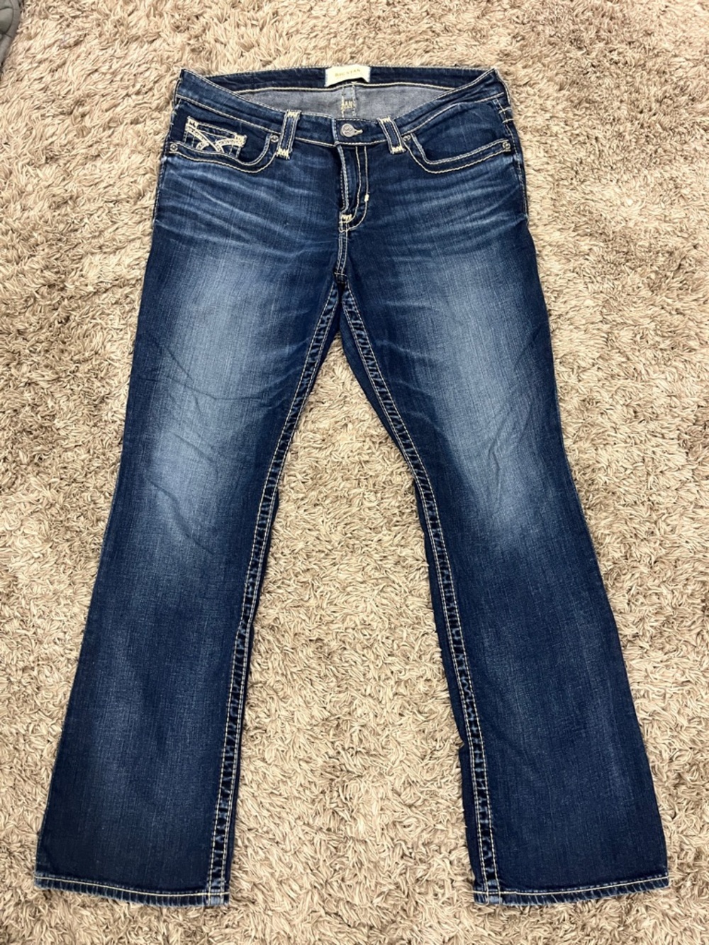 Big Star Dark Blue Flared Jeans with Contrast Stitching 30S